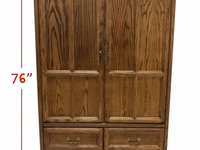 Oak Veneer Entertainment Center / Cabinet with Shelves, 41.5" W x 76" H