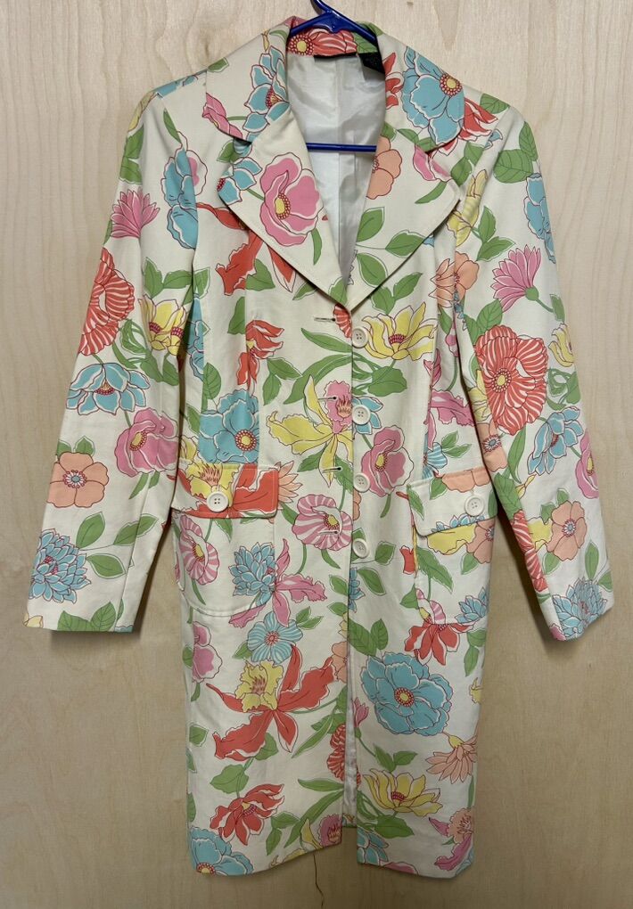 Floral Pattern Print Womens Trech Coat Size S