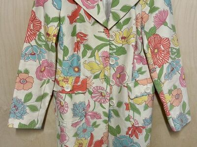 Floral Pattern Print Womens Trech Coat Size S