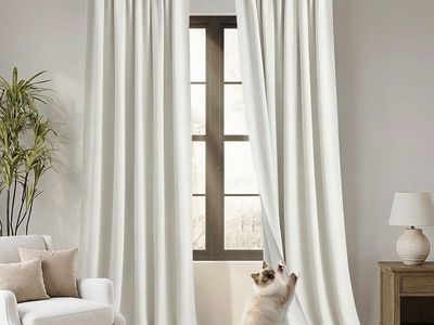 86 Inch Curtains, Linen Blackout Cat Proof Back Tab Drapes for Bedroom Living Room, 52'' W x 86'' L, 2 Panels Set, Cream Ivory