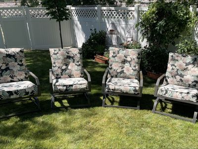 Set of 4 Patio Chairs with Floral Cushions - Metal Frame Outdoor Rocking Chairs