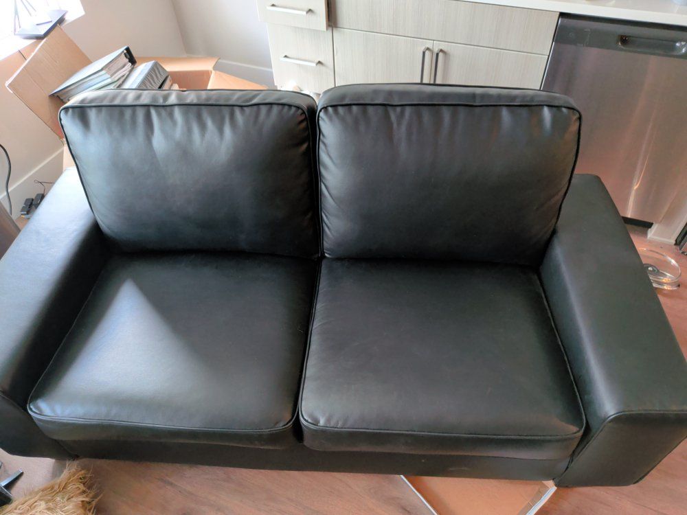 Black Leatherette Loveseat Couch with Removable Cushions - UsedGood