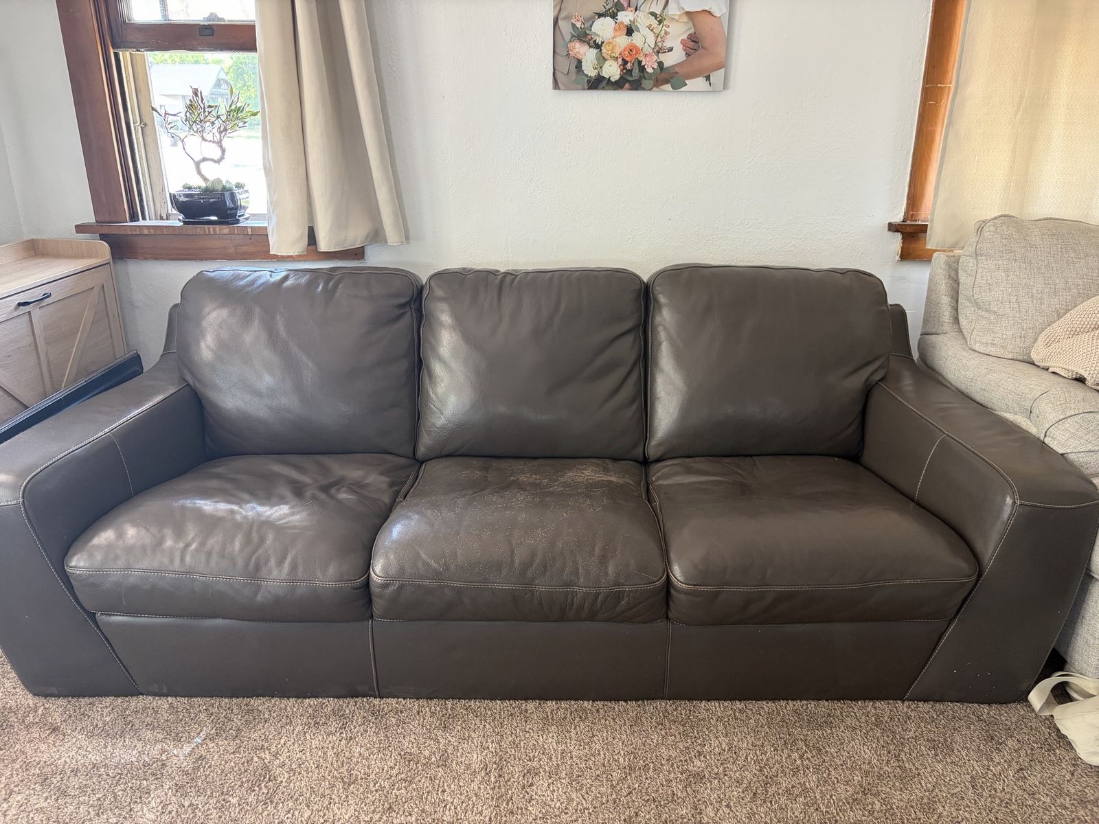 Grey/brown leather couch