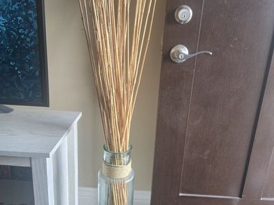 Large Clear Glass Floor Vase with Natural Bamboo Decorative Sticks - Home Decor Accent