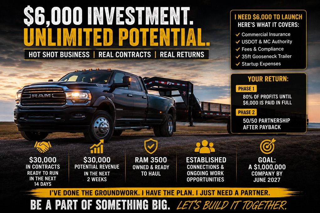 $6,000 Investor Opportunity - Hot Shot Trucking