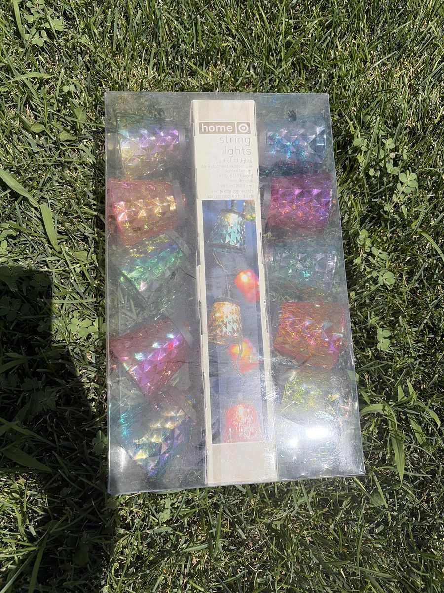 Home String Lights - 10-Light Indoor/Outdoor Set - Iridescent Geometric Lanterns