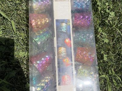 Home String Lights - 10-Light Indoor/Outdoor Set - Iridescent Geometric Lanterns