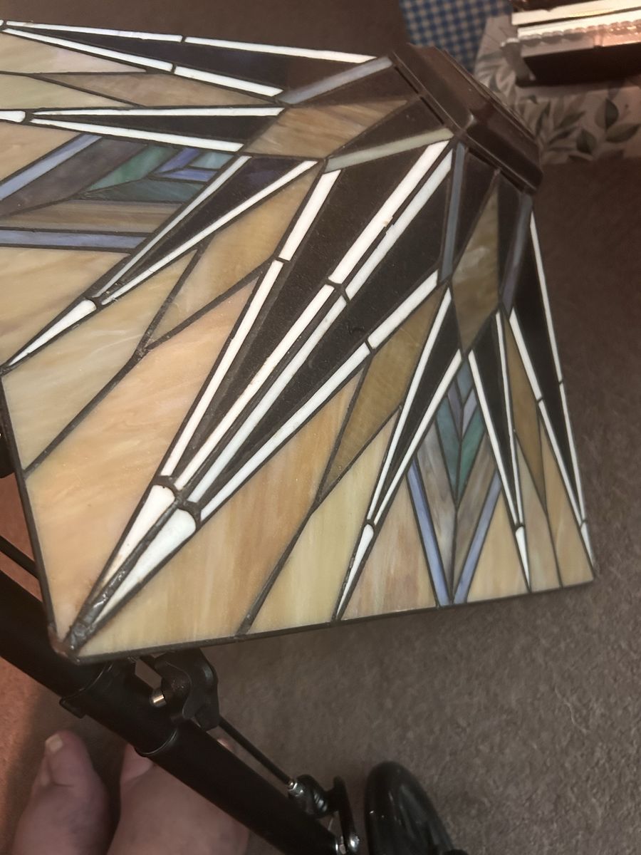 Vintage Stained Glass Tiffany Style Lamp Shade - Art Deco Geometric Design