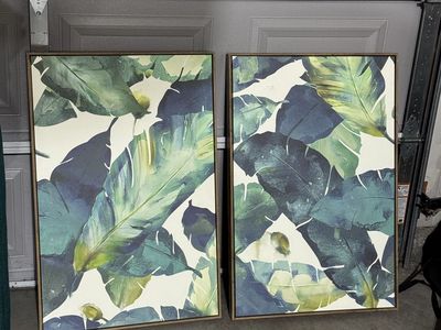 Set of 2 Framed Tropical Leaf Canvas Wall Art Panels