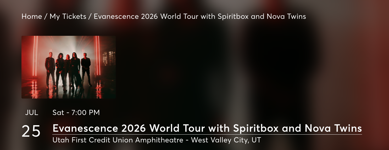 Evanescence LAWN Tickets (2 for $70; selling as a set; price firm)