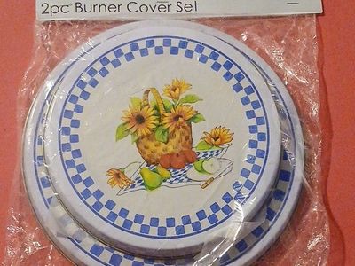 Cooking Concepts 2pc Burner Cover Set - Sunflowers & Checkered Design, 8" & 10" Round