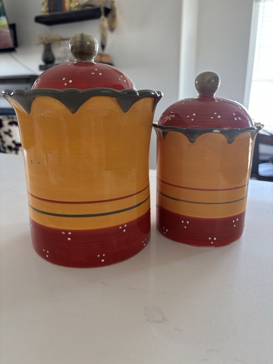 Set of 2 Yellow and Red Canisters
