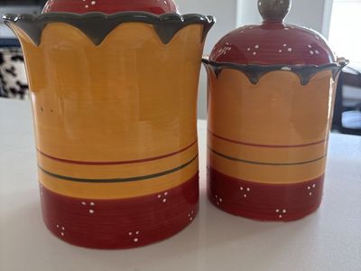 Set of 2 Yellow and Red Canisters