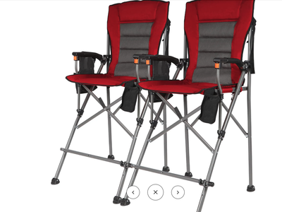 NEW SET of 2.. 31" Extra Tall Folding Chair, Tall Camping Chair, High Back, Hard Arms And Footrest