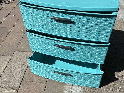 Sterilite 3-Drawer Wide Tower, blue color heavy duty.