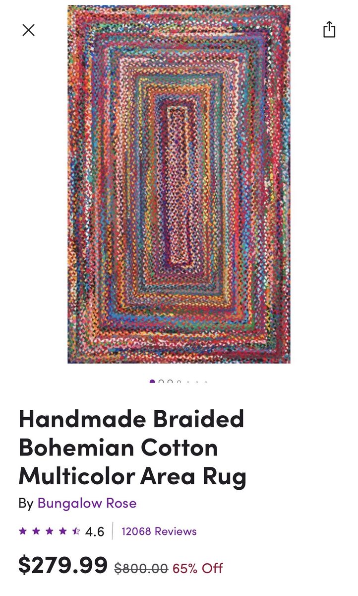 100% Cotton Braided Rug 7’6”x9’6”