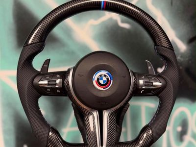 BMW M Performance Carbon Fiber & Perforated Leather Steering Wheel with M-Color Stitching and Paddles