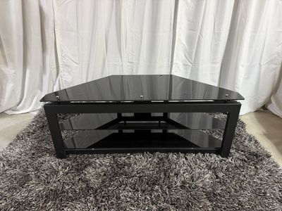 Black Metal & Tempered Glass Corner TV Stand Media Console (48" W)