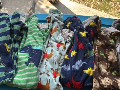 Baby Boy Fleece Footed Sleepers Lot Dinosaurs Animals 6 Piece Set