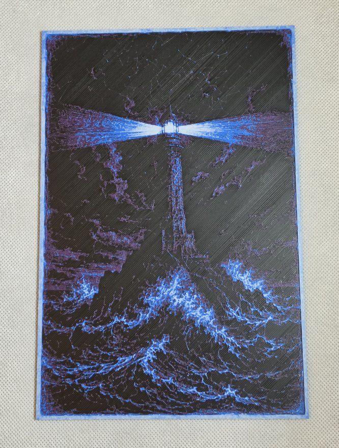 Custom 3D Printed Lighthouse Art Print Textured Blue and Black