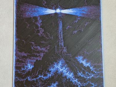 Custom 3D Printed Lighthouse Art Print Textured Blue and Black