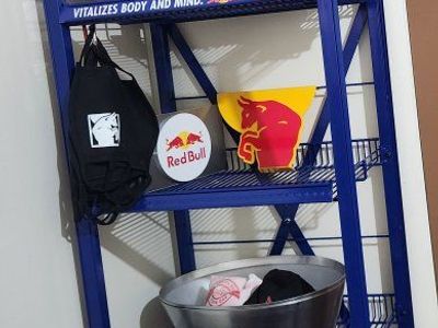 Red Bull Branded Metal Display Shelf with Wheels - 4-Tier Merchandising Rack