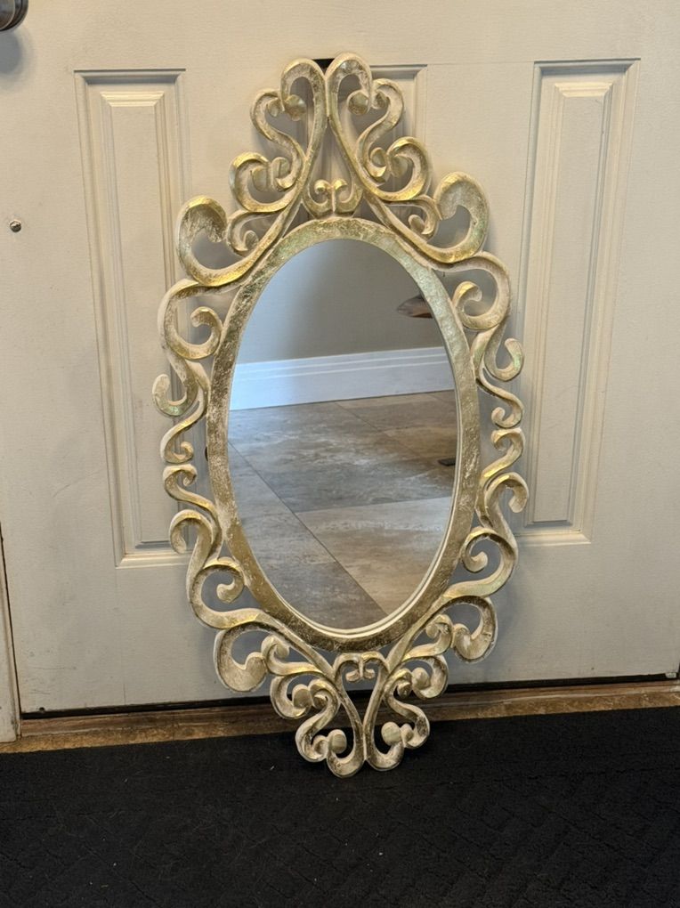 Large Oval Mirror, Gold Foil, Hollywood Regency
