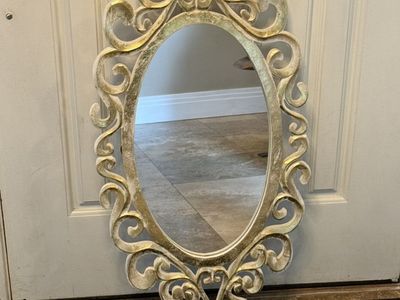 Large Oval Mirror, Gold Foil, Hollywood Regency