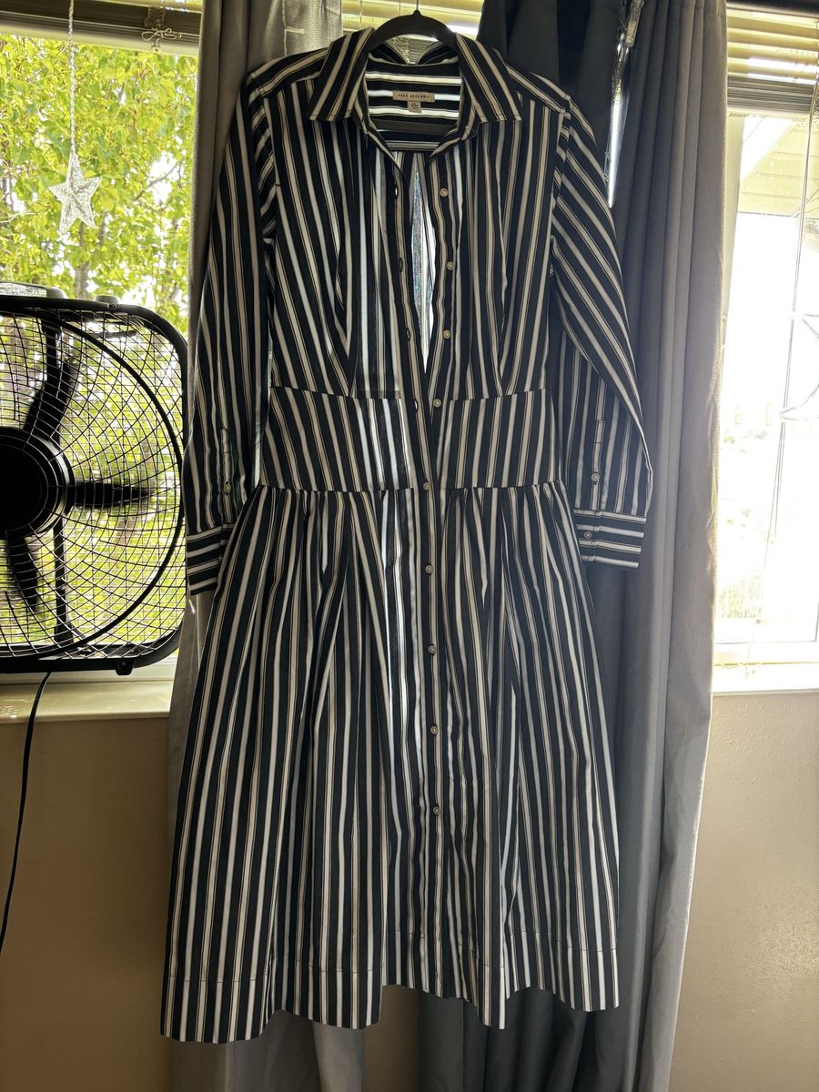 Free Assembly Blue, Green & White Striped Long Sleeve Midi Dress Size M (8-10)