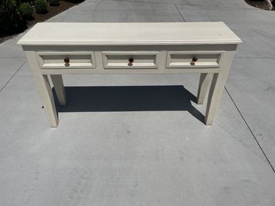 Rustic White Wood Console Table 30" H x 55" L with 3 Drawers for Entryway/Living Room