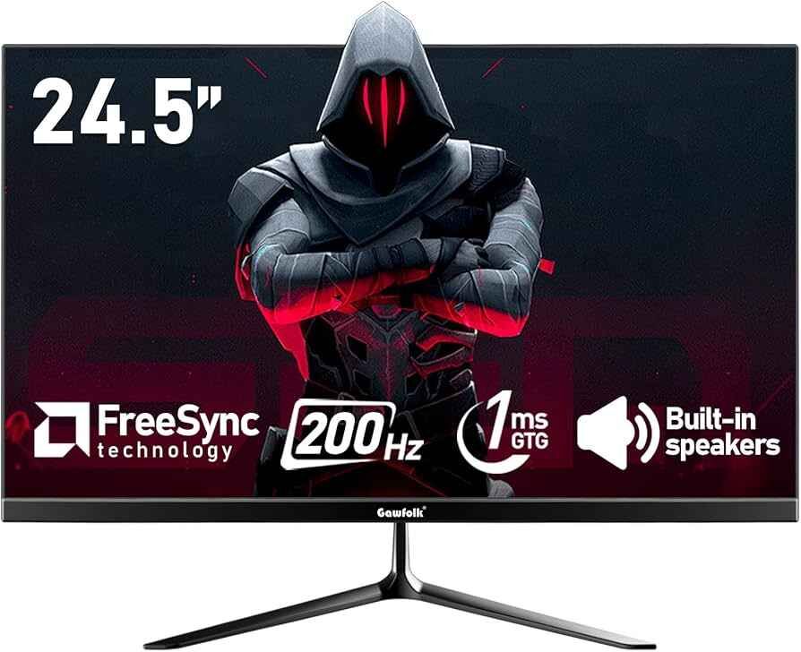 Gawfolk 24.5 Inch 200Hz Gaming Monitor, FHD 1080p screen, Built-in speakers, 1ms without Bezel