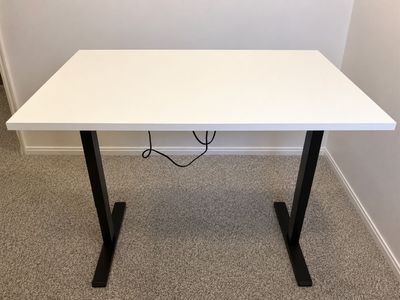 White Automatic Sit/Stand Desk + Wheeled Office Chair - Modern Design, Excellent Condition