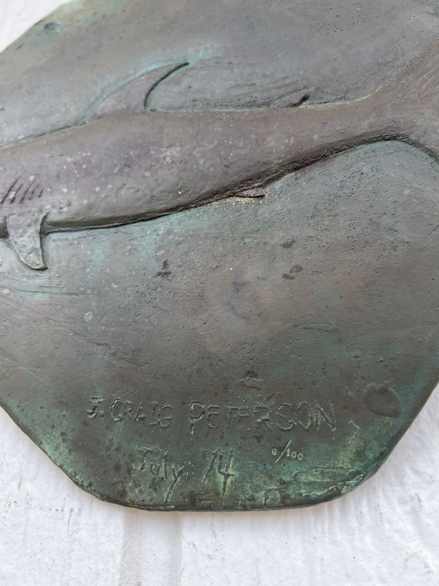 Vintage 1974 J. Peterson Signed Bronze Sculpture Shark