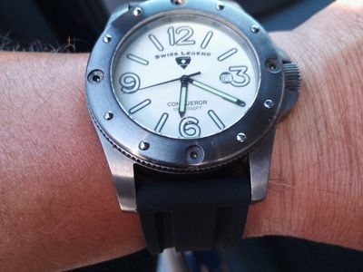 Swiss Legend Conqueror Men's Watch - White Dial, Black Rubber Strap, Stainless Steel