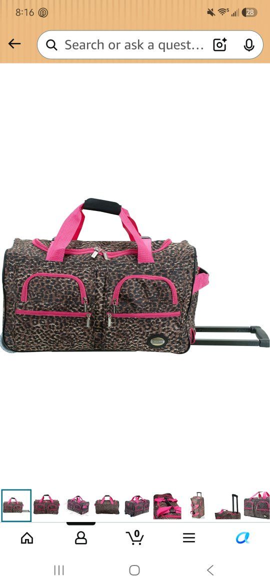 Rockland Leopard Print Rolling Duffle Bag Pink Trim