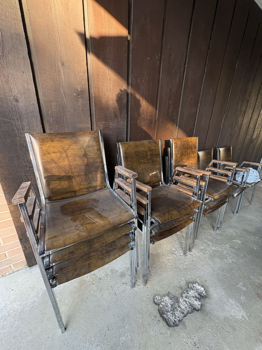 Vintage Mid-Century Chrome & Wood Dining Chairs - Set of 6