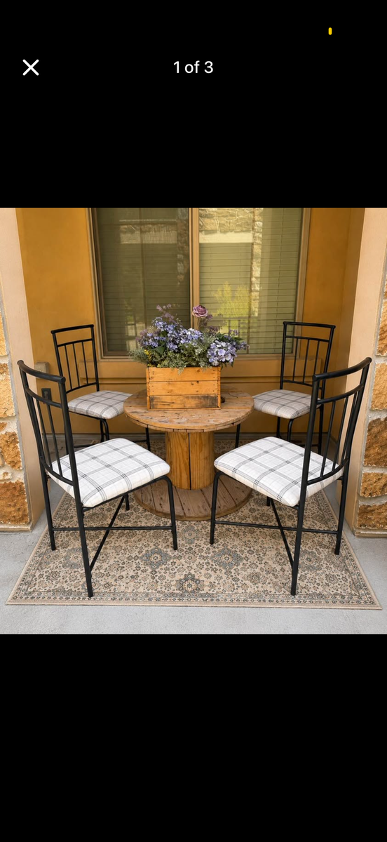 Set of 4 Black Metal Dining Chairs – Newly Reupholstered