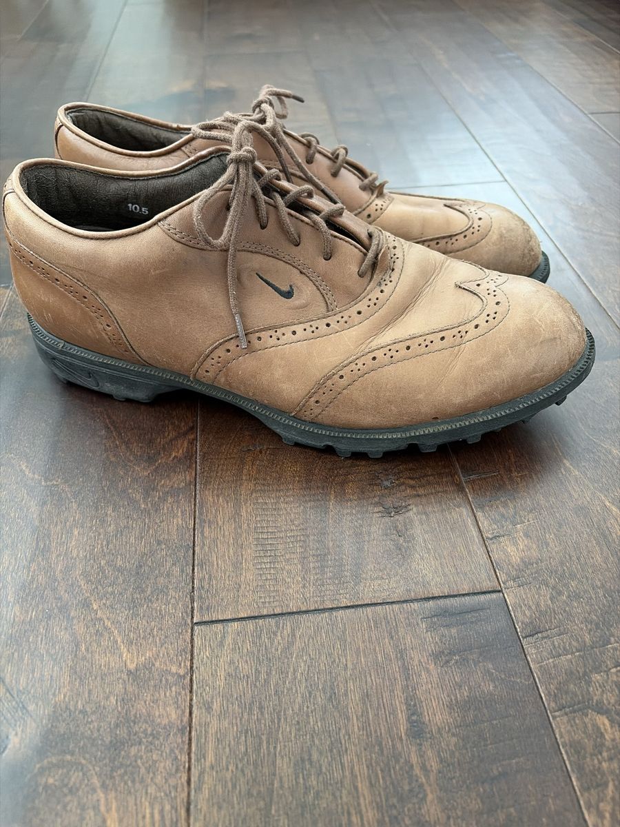 Nike Golf Shoes Men's Size 10.5 Brown Leather Wingtip Style Spikeless