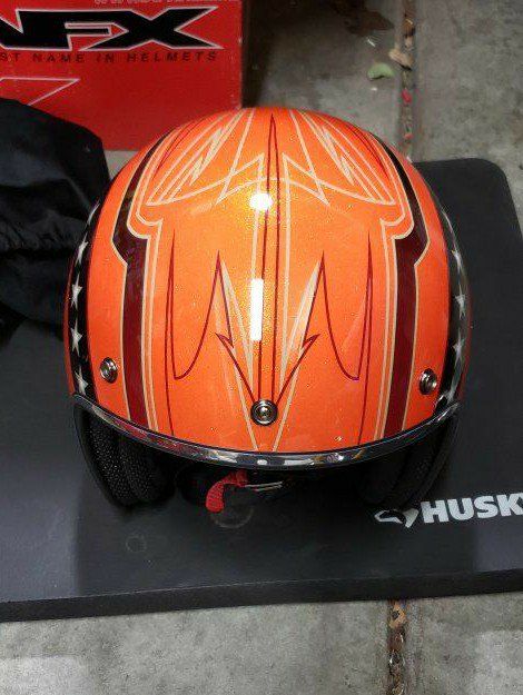 AFX FX-76 Vintage Open Face Motorcycle Helmet Orange Metal Flake Rebel Graphic DOT ECE
