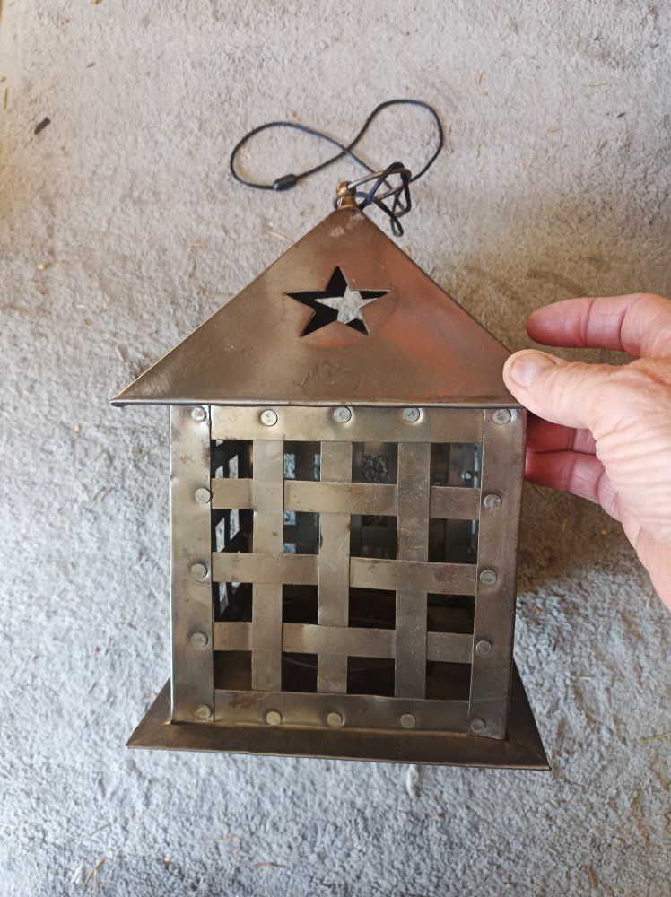Vintage Metal Candle Lantern with Star Cutout and Lattice Design