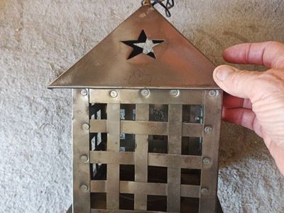 Vintage Metal Candle Lantern with Star Cutout and Lattice Design