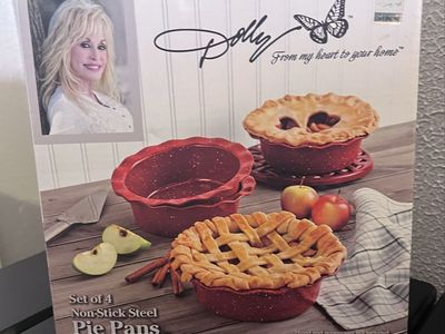 Dolly Parton 6 Inch Non-Stick Steel Pie Pans Red Speckle Set of 4