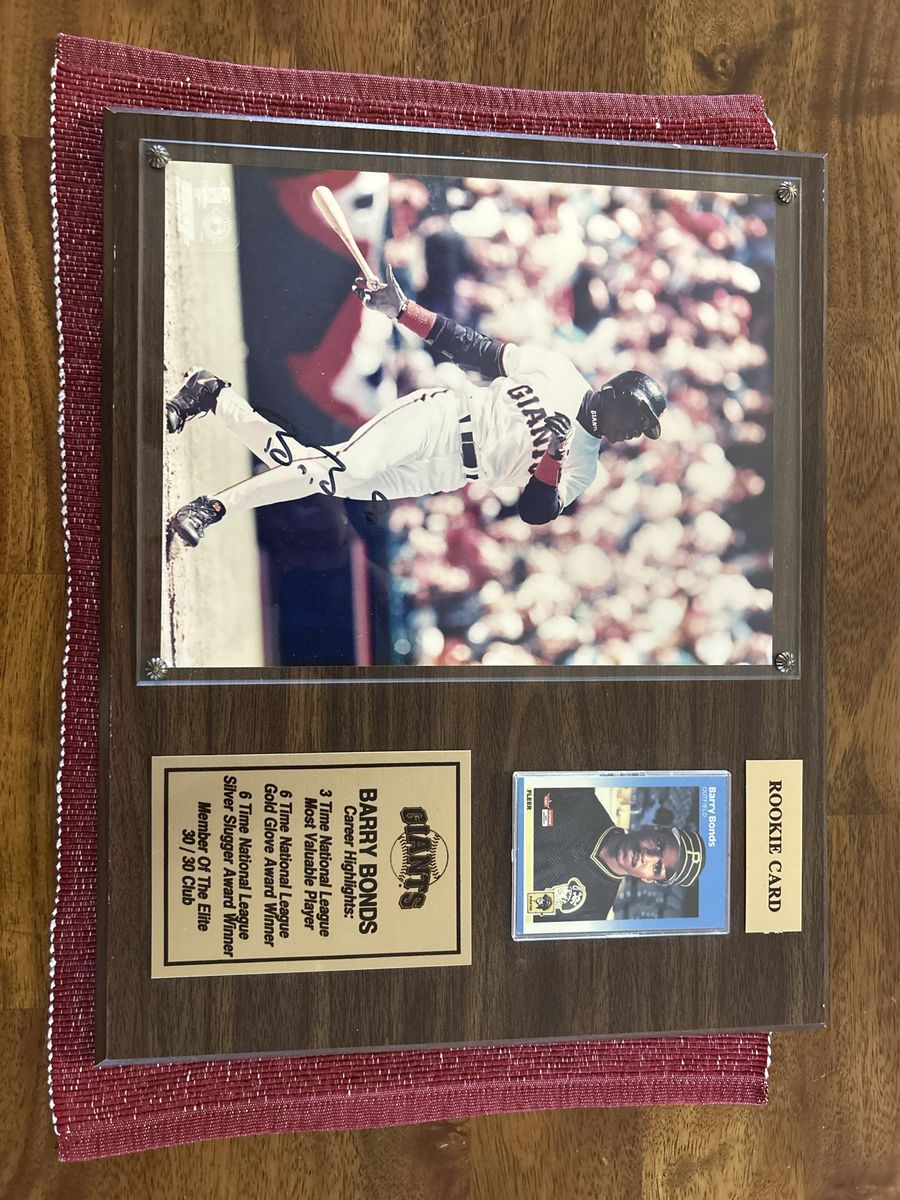 12x15 Autograph Hand Signed Certificate of Authenticity Barry Bonds MLB San Francisco Giants Plaque with Rookie Card w/COA.