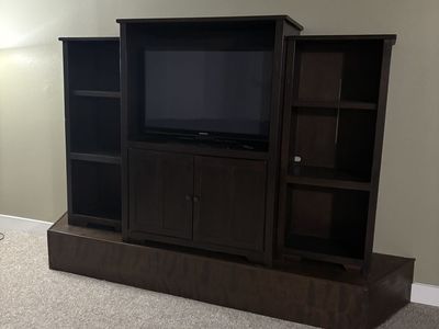 TV console and bookshelf with storage