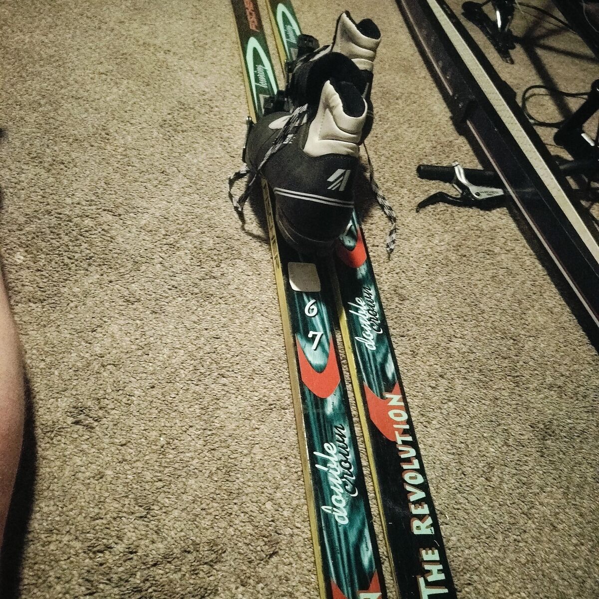 Fisher double crown touring skis with boots