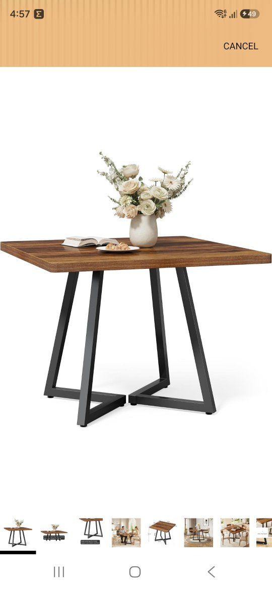 New 31.5" Square Dining Table – Rustic Brown & Black Metal Legs #406
