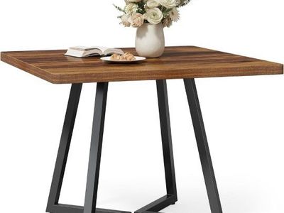 New 31.5" Square Dining Table – Rustic Brown & Black Metal Legs #406