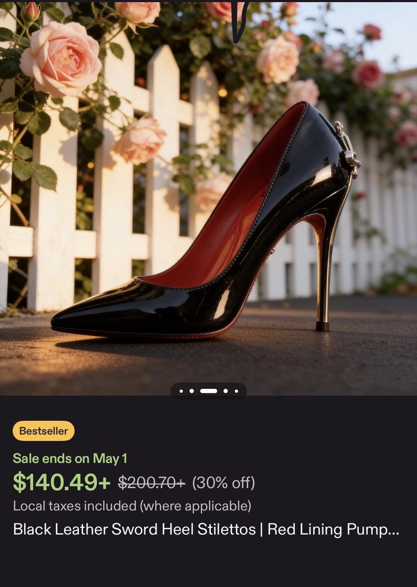 Black Patent Leather Sword Heel Stilletos-Size 8