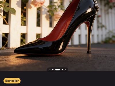 Black Patent Leather Sword Heel Stilletos-Size 8