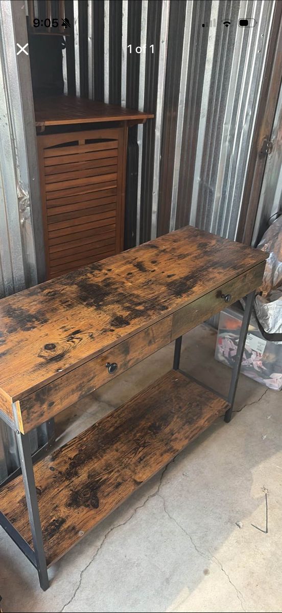 Rustic Industrial Console Entryway Table with Drawers and Storage Shelf